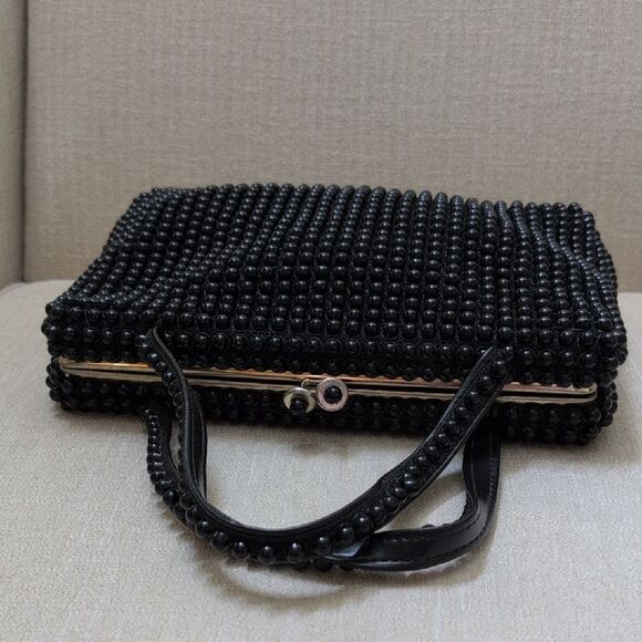 Elegant Black Beaded Handbag Vintage - Picture 6 of 9